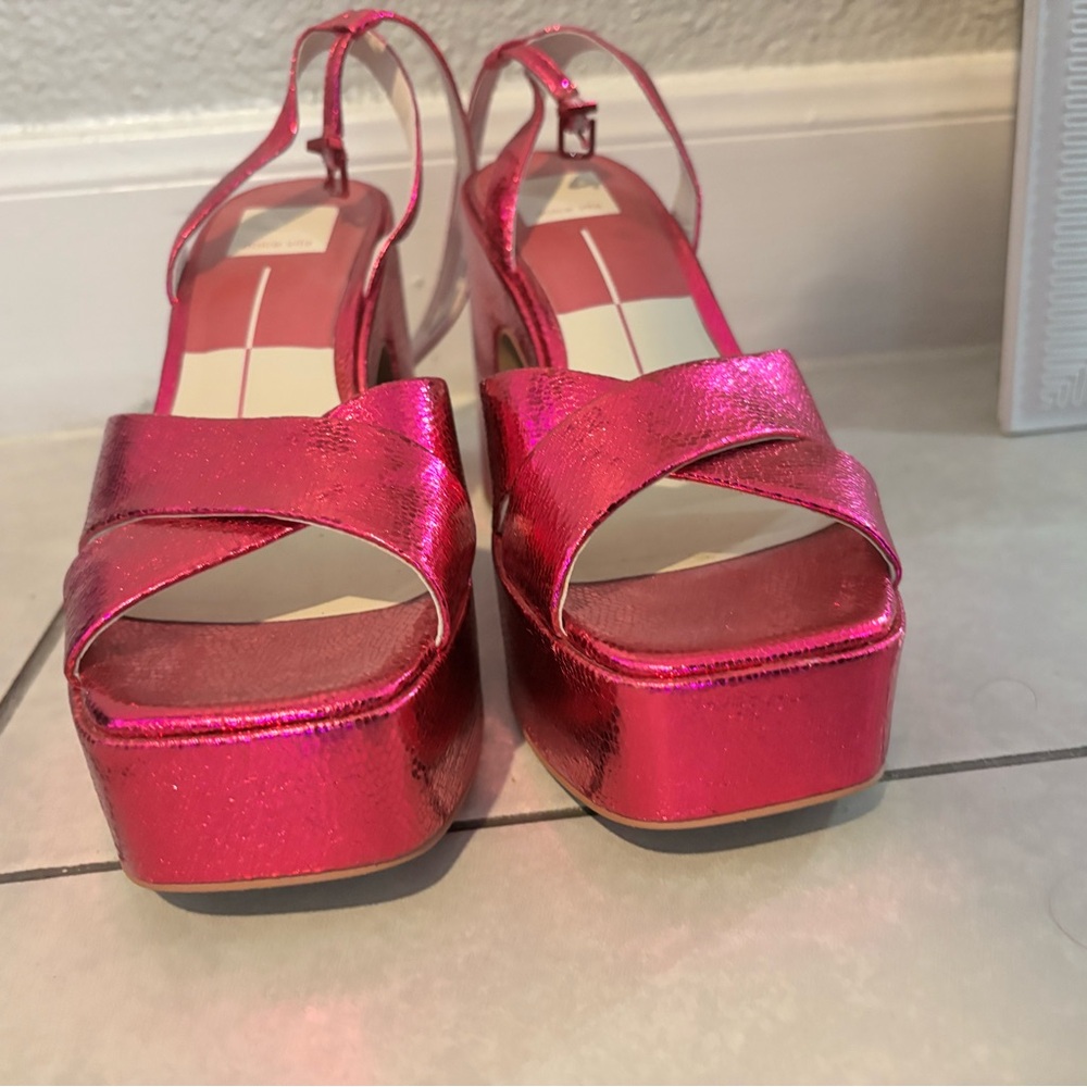 Dolce Vita Metallic Fuchsia Crisscross Slingback Heels - Picture 7 of 7